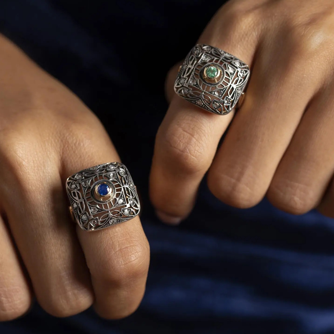 Art Deco Portrait Emerald Ring