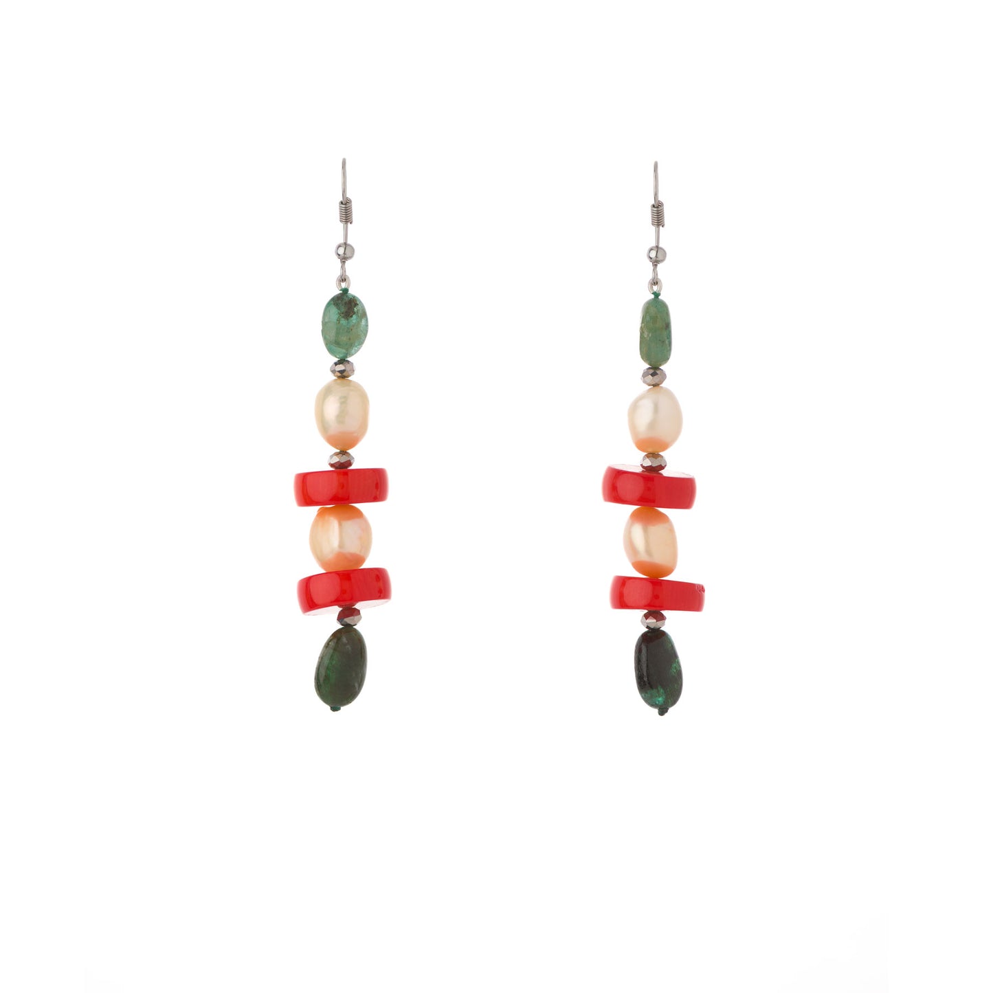 Coral and Pearl Cascade Earrings