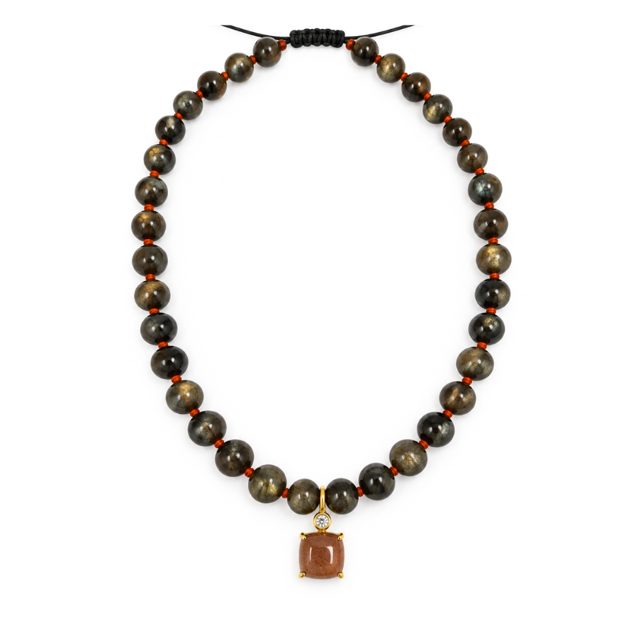 Golden Mica and Sunstone Beaded Necklace