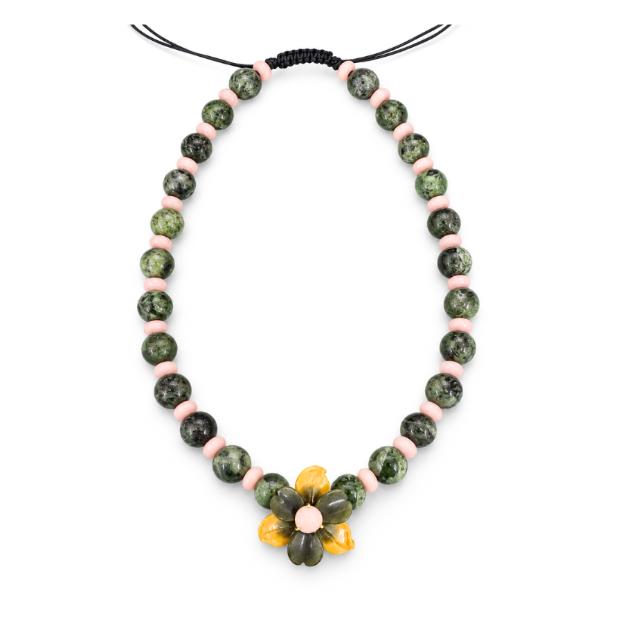 Curious Flower Beaded Coral and Aragonite Necklace