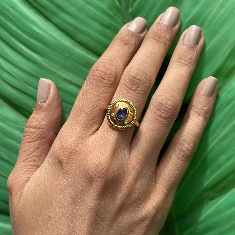Blue Sapphire Shield Ring