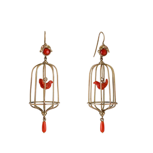 Vintage Birdcage Coral Earrings