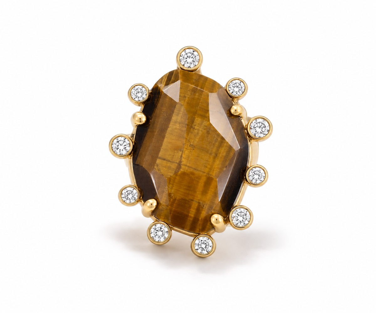 Diamond Orbit Tiger Eye Solo Earring