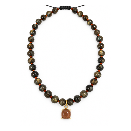 Golden Mica and Sunstone Beaded Necklace