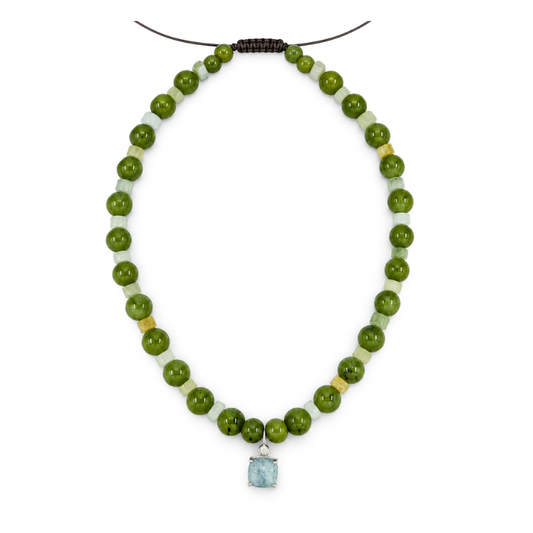Canadian Jade & Aquamarine Beaded Necklace