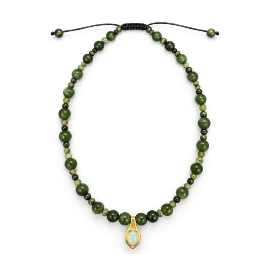 Nephrite Jade, Dendrite Jade & Opal Necklace