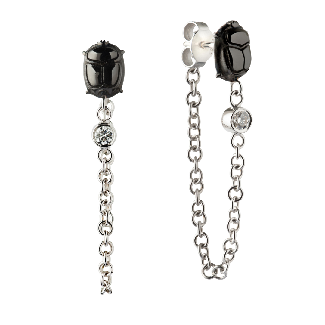 Unchained Rebirth Oxidized Scarab Earrings