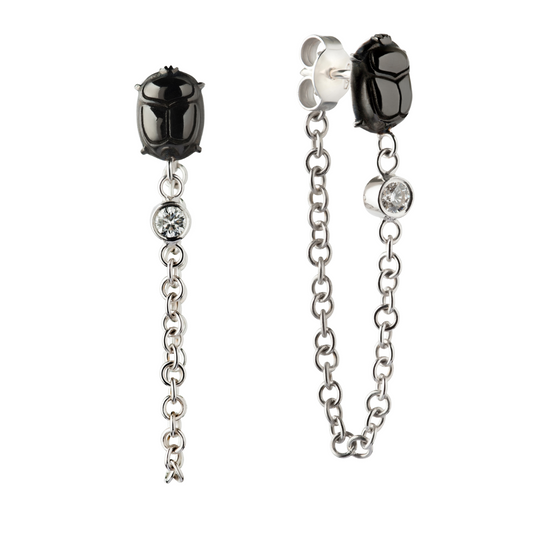 Unchained Rebirth Oxidized Scarab Earrings