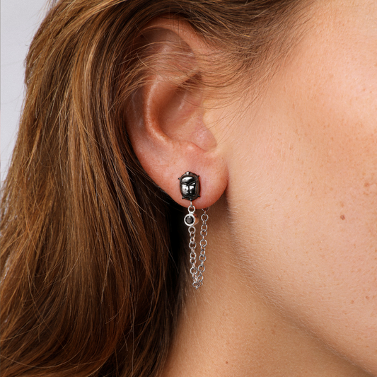 Unchained Rebirth Oxidized Scarab Earrings